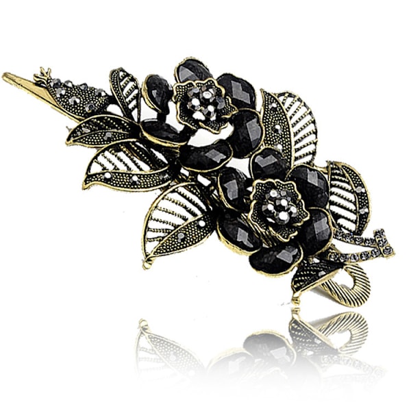 Vintage Svart Rosblomma Stil Rhinestone Hårclips Retro Hårnål Håraccessoarer för Kvinnor Flickor