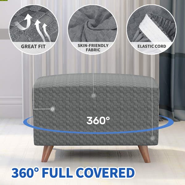 Jacquard Design High-Stretch Foldable Storage Ottoman Cover Rectangular Cover (S Light Grey)
