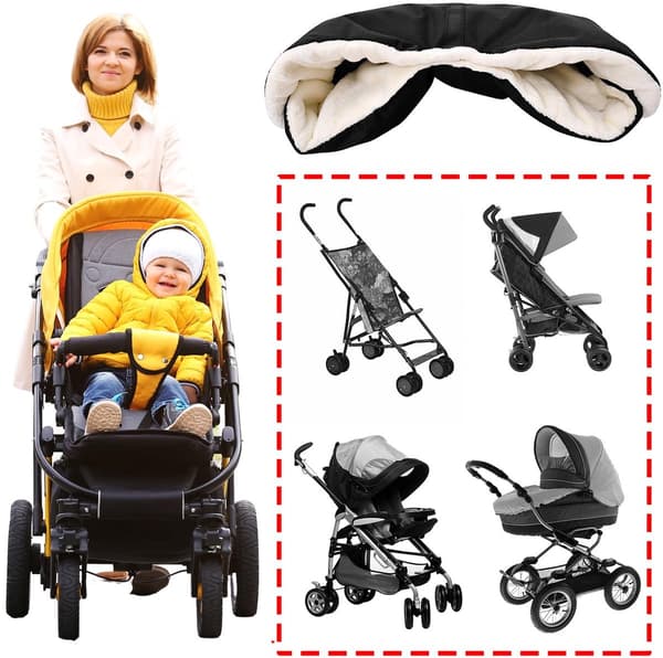 Stroller Mittens, Warm Frost and Windproof Stroller Mittens with Plush Lining Winter Accessories for Strollers, Black