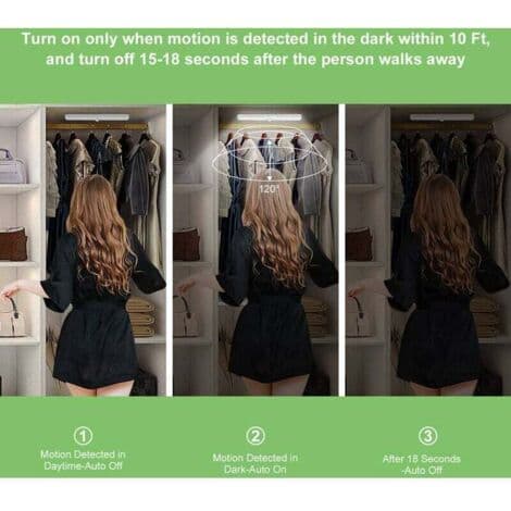 10 LED Motion Sensor Light – Wireless Lighting for Wardrobes and Stairs – Easy Self-Adhesive Installation – Warm Light