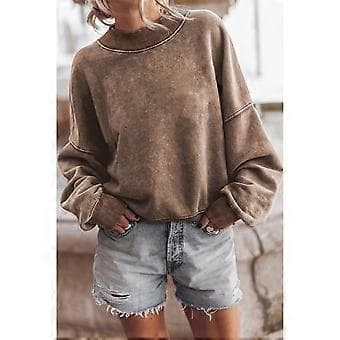 Afslappet langærmet trøje til kvinder Basic løs pasform Mock Crew Neck Let tunika pullover efterårstøj brun S brun S brown S
