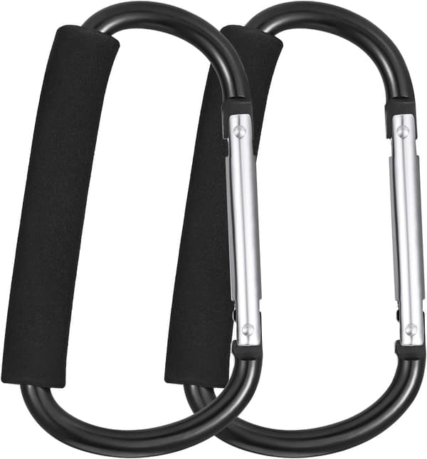 2-pack Stroller Clips, Stroller Hooks, Stroller Carabiner, 16cm Black Stroller Hook, Universal Large Stroller Hook