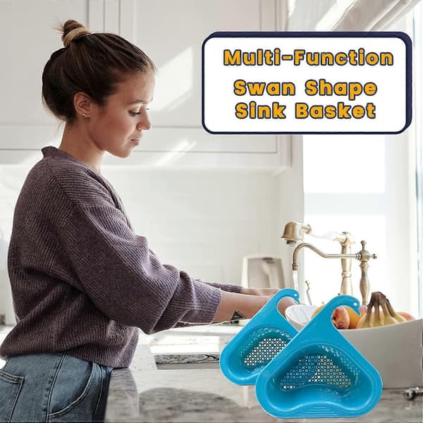 Sink Drain Basket, Triangular Sink Drain Rack Corner, Multifunctional Triangular Sink Strainer Fits All Sinks (Blue*2)