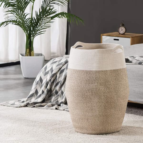 105L Cotton Laundry Hamper, Storage Basket, Large Basket with Handles, Brown Laundry Holder 2