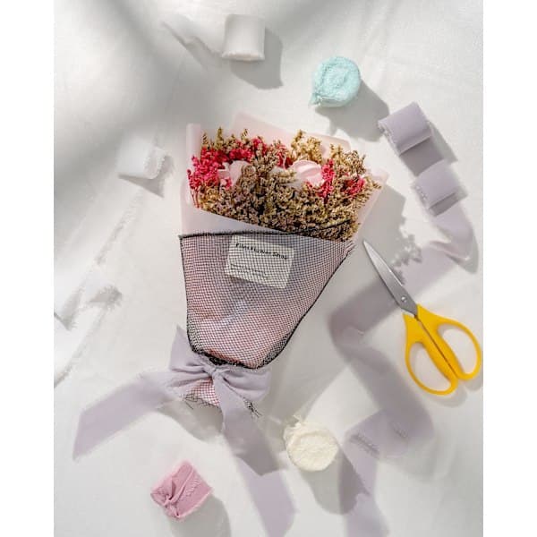 Bred presentband, dekorativt bröllopspresentband, bukettband, presentband grå rosa grey pink