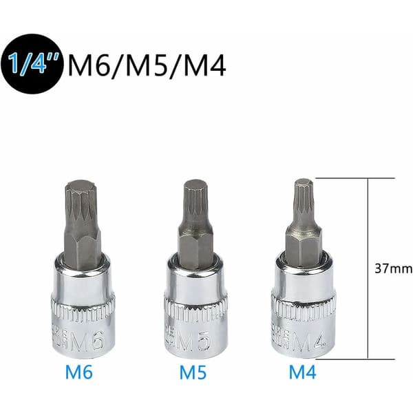 10-delad M4 Spline Socket Set - M18 Torx - Triple Square Socket Set med förvaringsväska