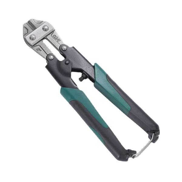 Minibolt cutter, small wire cutter, two-tone ergonomic handle, safety lock, adjustable screw for more efficient tool.