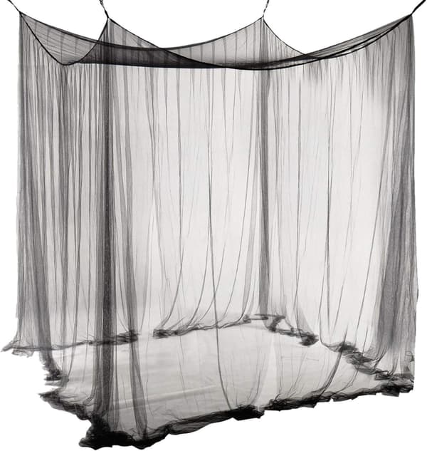Double Bed Mosquito Net Rectangular Canopy Large Black Simple Summer Mosquito Net with 4 Openings Canopy Bed Curtains 190cm(W) x210cm(