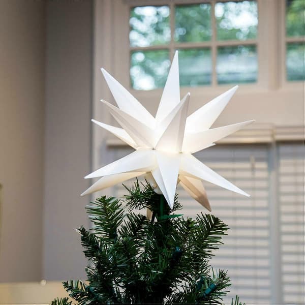 14\" LED Moravian Star Tree Topper - Clear White Christmas Tree Star - (White LED)