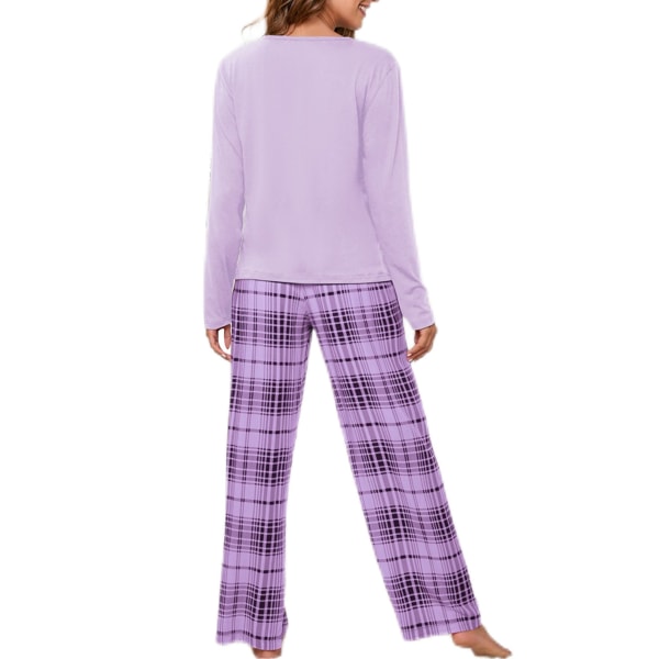 Fritidskläder Dam Rund Hals Lounge Set Sovkläder Rutiga Sovkläder Två Delar Outfits Elastisk Midja Loungewear, Färg: Lila, Storlek: Xxl