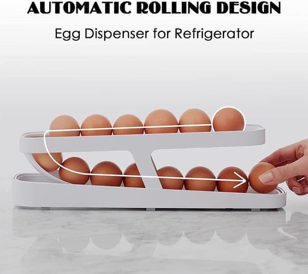 Egg container for refrigerator, egg dispenser, egg holder, egg storage for 12-14 eggs, double layer, organizer for kitchen White