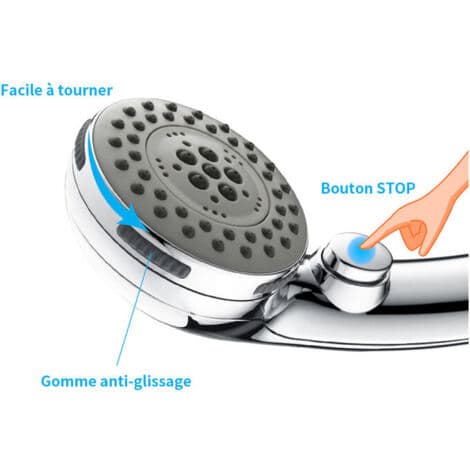 LTS FAFA Chrome Shower Head with Stop Button and 5 Selectable Spray Nozzles