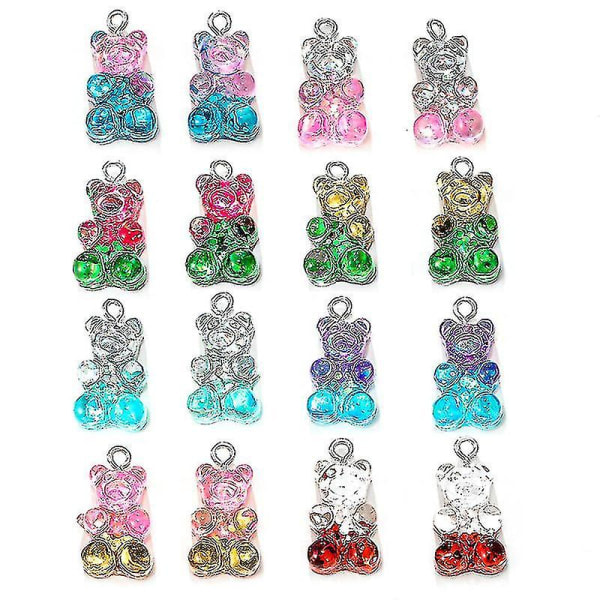 Colorful Gummy Charm Bear Hänge Glitter Resin Bear Charms Gummy Bear Beads Charm Halsband Berlocker