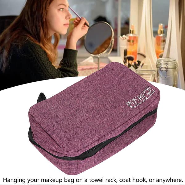Multifunctional Toiletry Bag Multiple Compartments Large Capacity Hanging Makeup Bag Purple