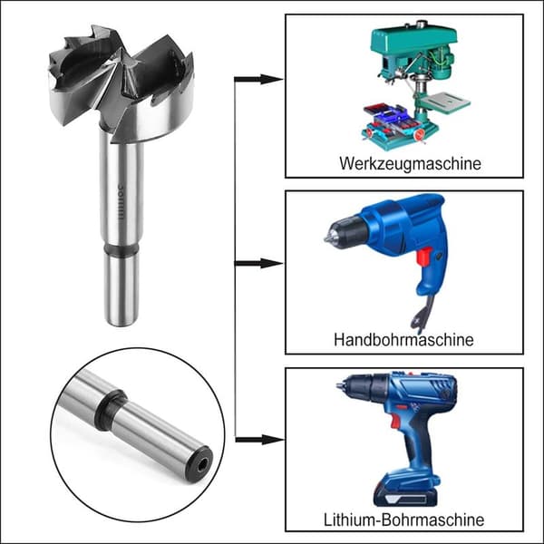 44 mm diameter Forstner drill bit for wood - Forstner drill bit for hardwoods - Sharp and durable wood drill bit with round handle - 44 mm diameter forestry