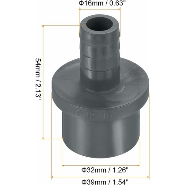 Grey Reducing Couplings 32x16mm Adapter Connector 1-Pack