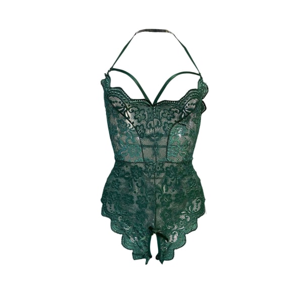 Kvinners Lingerie Blonder Babydoll Dyp V Blomster Ryggløs Broderi Ermeløs Bodysuit Grønn, Størrelse: S