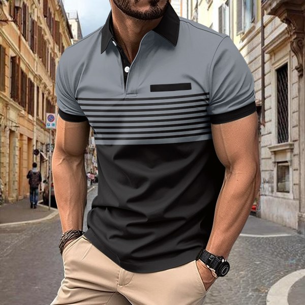 Maskinvaskbar, slitesterk, høyelastisk fritids-POLO-skjorte for menn, grå-XL