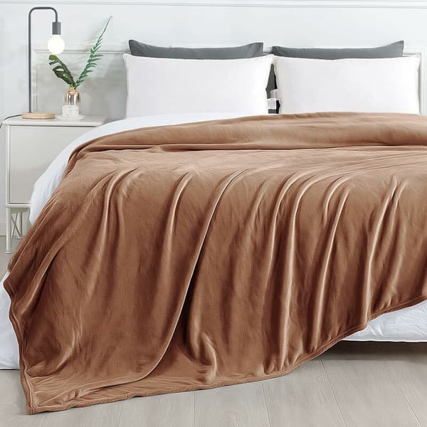 Gosig tæppe, fluffy fleecetæppe, blødt og varmt til sofa og seng, sofatæppe, stuetæppe, 130 x 150 cm beige