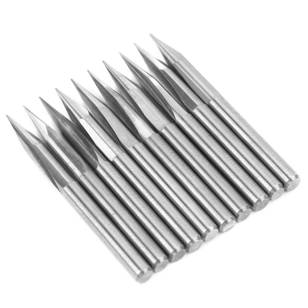 10 stk V-formet utskjæringskutter 3,175 skaft 2 fløyte hardmetallgraveringsbit (20x0,5)