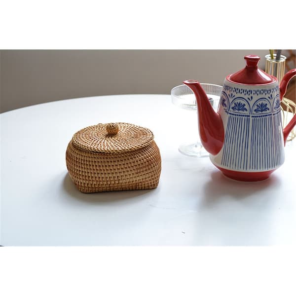 Common storage box in rattan, willow tray, square, handmade, bohemian style