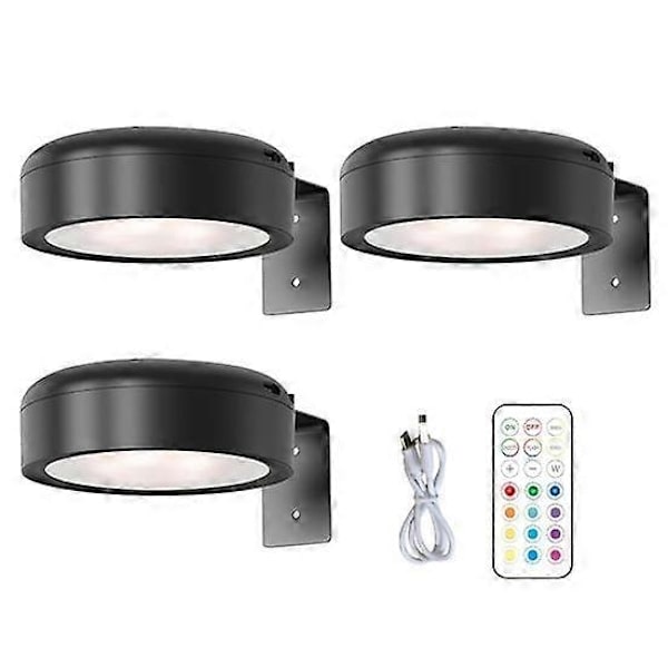 Väggmonterad Trådlös Tavellampa med Fjärrkontroll Dimbar Batteridriven Justerbar 13-Färgs RGB Målningslampa - Perfekt svart black 3pcs
