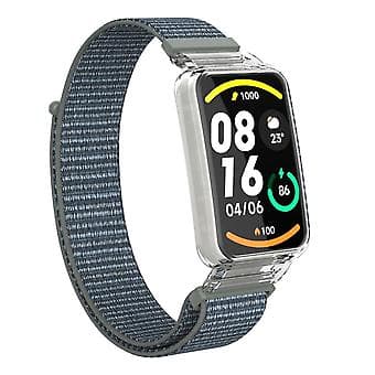 PC-fodral + Nylon Loop-rem för Xiaomi Mi Band 7 Pro (Stormgrå)