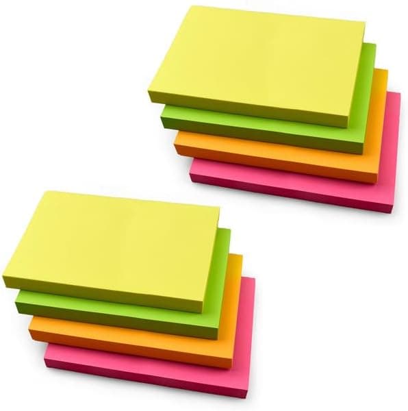 8 block Rectangular Self-Adhesive Notes 127 x 76 mm (5\" x 3\") Yellow, Pink, Green, Orange | 100 sheets per block | Self-Adhesive