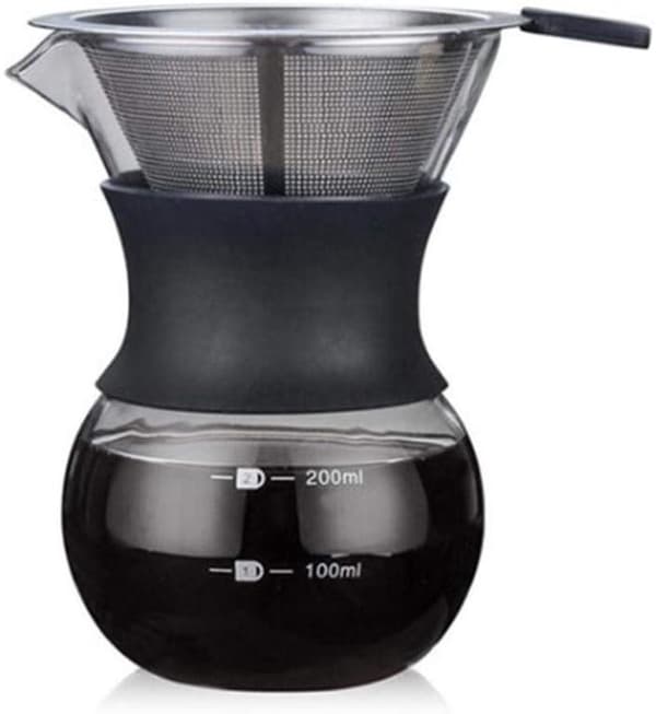 Glaskaffebrygger - Manuel filterkaffebrygger - Med rustfrit stålfilter - 200 ml