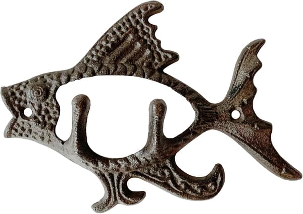 Rustic Fish Shaped Decorative Wall Hook Hanger, 1-pack Antique Cast Iron Mounted Wall Hooks