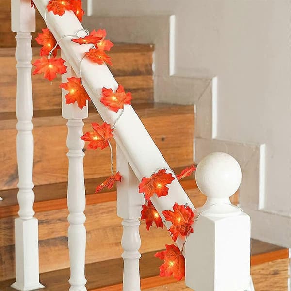 6m LED Maple Leaf String Lights Maple Leaf Garland Battery Operated for Indoor Halloween Party Decoration