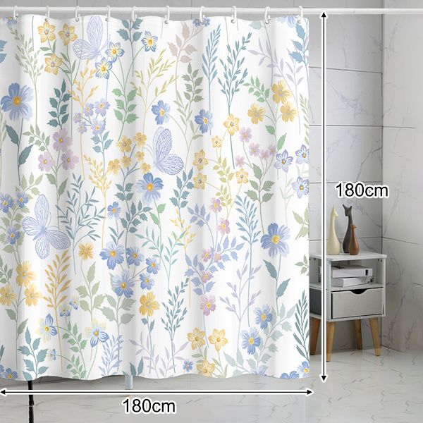Värikäs kukkakuvioinen suihkuverho, söpö boheemi kukkakangas suihkuverho, hauska akvarelli villikukka trendikäs suihkuverhosetti, boheemi kylpyhuone Style 1
