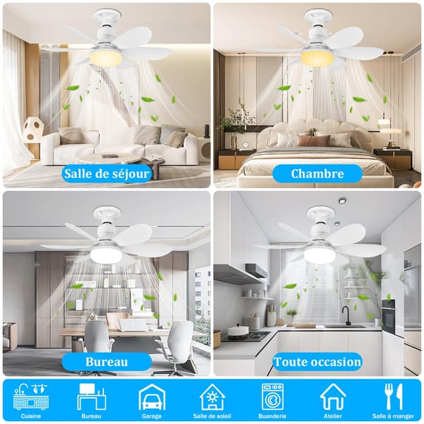 Ceiling Fan with Lamp and Remote Control, 52CM 40W Small Dimmable LED Ceiling Fan with E27 Socket, for Bedroom, 6 Blades, 3 Speeds, Timer