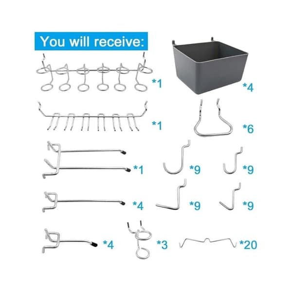 Pegboard Tool Hooks with Bins, Locks, for Organizing Various Tools, 80 Pieces