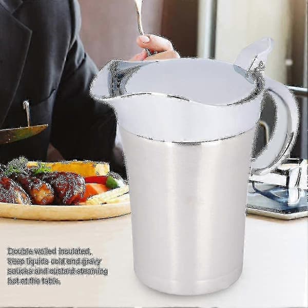 Dobbeltvægget sovsekande med hængslet låg, ideel sovseskål i rustfrit stål (750 ml) (FMY)
