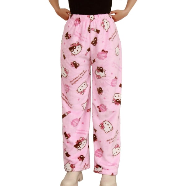 Flanell pyjamas, damebukser, blød kawaii anime komfort - str. L
