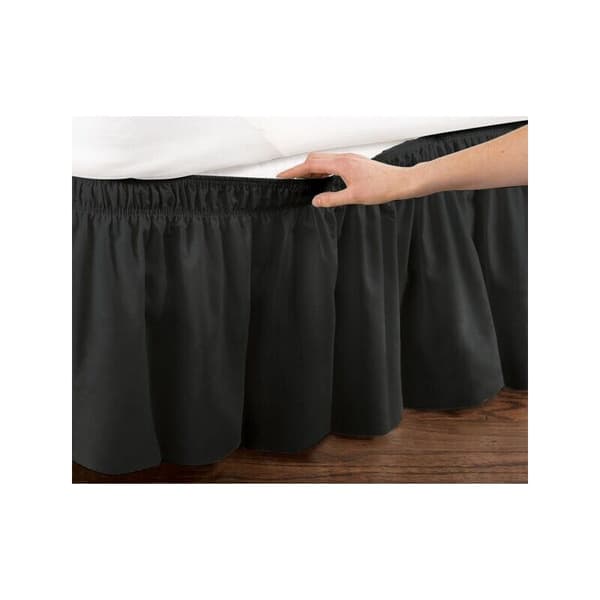 Sengekappe, ensfarvet elastisk sengekappe med flæse, sort, 150X200+30cm -[LD]