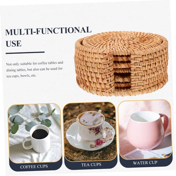 Rustic Style Table Mat, Coffee Table Accessory, Woven Rattan Coasters for Tea and Coffee