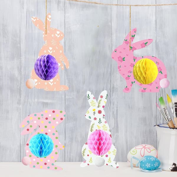 Easter Honeycomb Centerpiece with String 4 pcs Paper Easter Bunny Decorations 12x23cm