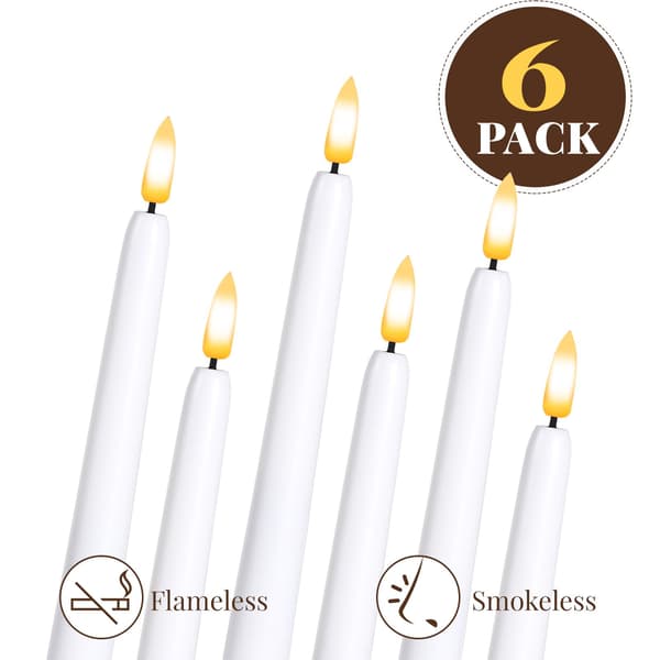 Batteridrevne koniske lys 6-pakning Flammefritt lys Fjernekontroll Timerfunksjon 27,94 x 1,98 cm Hvit