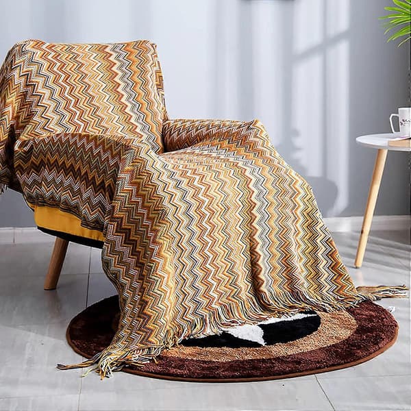 Strikket Tæppe med Kvaster Houndstooth Boho Ternet Blødt Tæppe Strikket Tæppe Sengetæppe Plaid Sofatæppe Dekorativt Tæppe til Sofa Seng yell