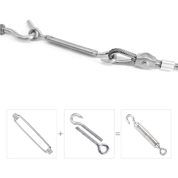 Sæt med 6 wirestrammere - Krogstrammere - Rustfri strammere - Til tung brug (M5)
