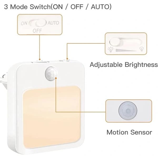 2 x Socket Lamp with Motion Sensor - LED Lamp for Sockets - Night Light - Warm Light - Dimmable
