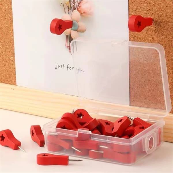 Creative Wooden Push Pins Decorative Map Tacks (Red Star, 300 Pcs)