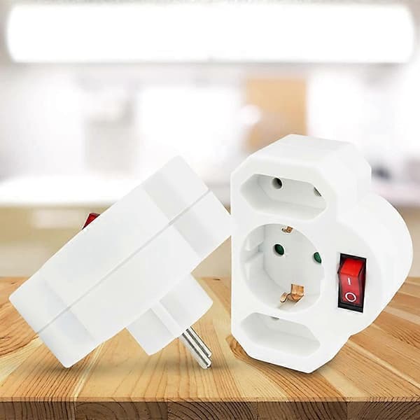 3X Socket Adapter 3-way Euro Socket Outlet Switch Switchable Socket Illuminated Switch Safety Switch EU White White