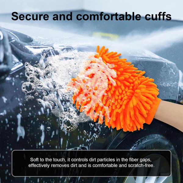 Premium mikrofiber vaskehandsker, bløde ridsefri dobbeltsidede chenille vaskehandsker perfekte til bilvask og detaljering (orange)