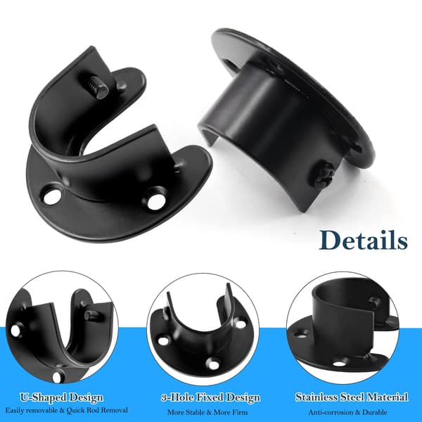 Stainless Steel Diameter Wardrobe Rod Bracket, U-shaped Open Bracket, Shower Curtain Rod End Support