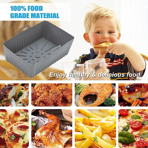 Air Fryer silikonimuotti, suorakulmainen silikonikaukalo air fryer -laitteeseen, silikonimuotti air fryer -laitteeseen, harmaa grey routine