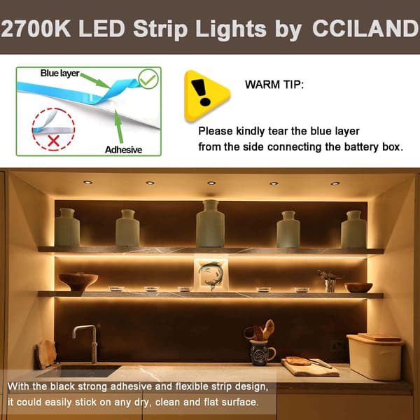 3m Battery Operated LED Strip Lights with Remote Control, 90 LED Waterproof, 8 Modes, Dimmable, Timer, Self-Adhesive, Cuttable (Warm White)-FA11-