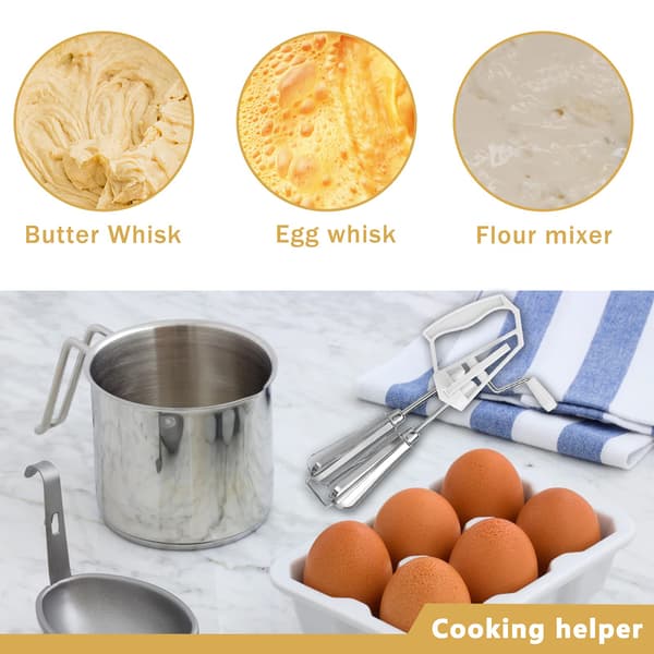 Visp i rustfritt stål for å blande egg, kompatibel med KitchenAid, roterende manuell mikser for matlaging